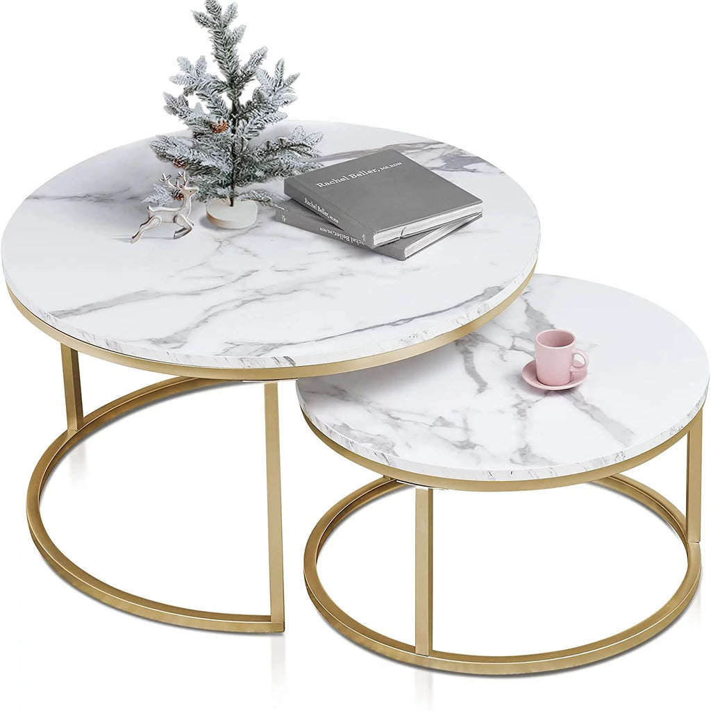 Round Nesting Coffee Table Set Gold Z8361