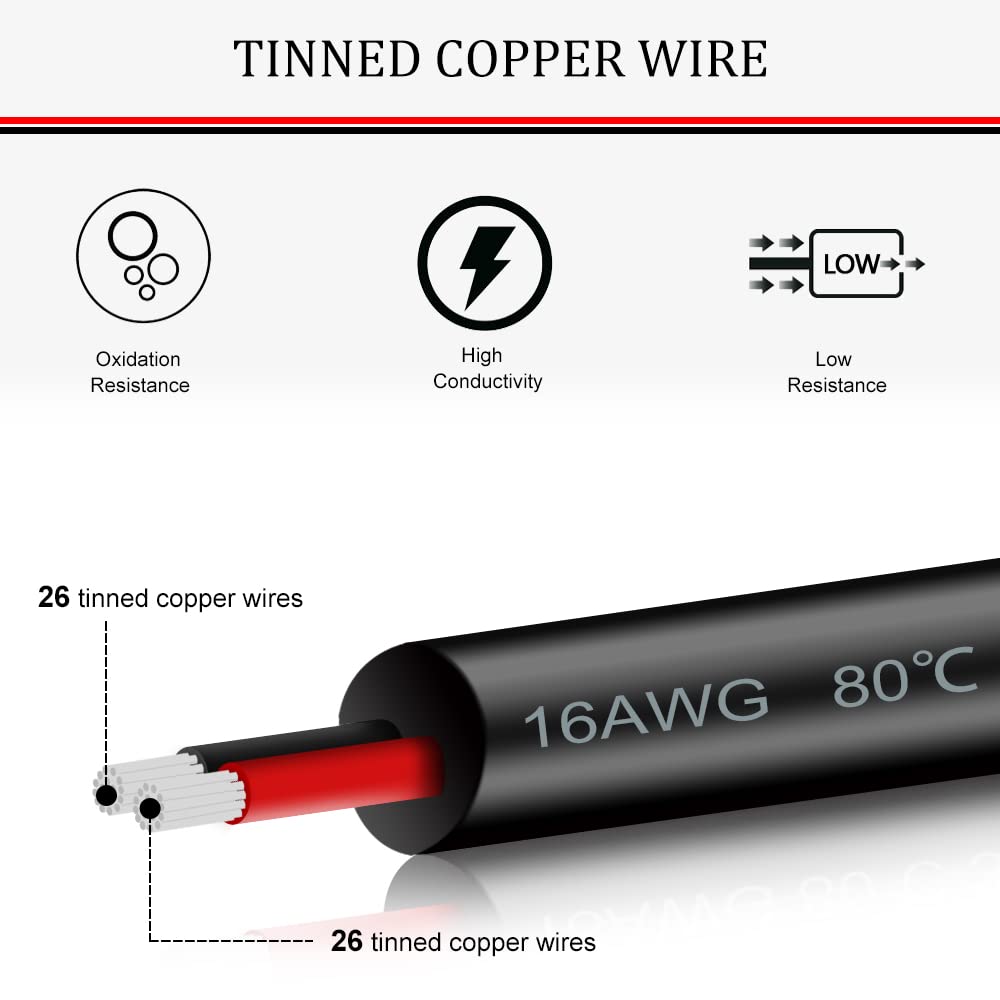 16AWG 2 Conductor Tinned Copper Wire, 65.6ft, Pack of 2 R414327