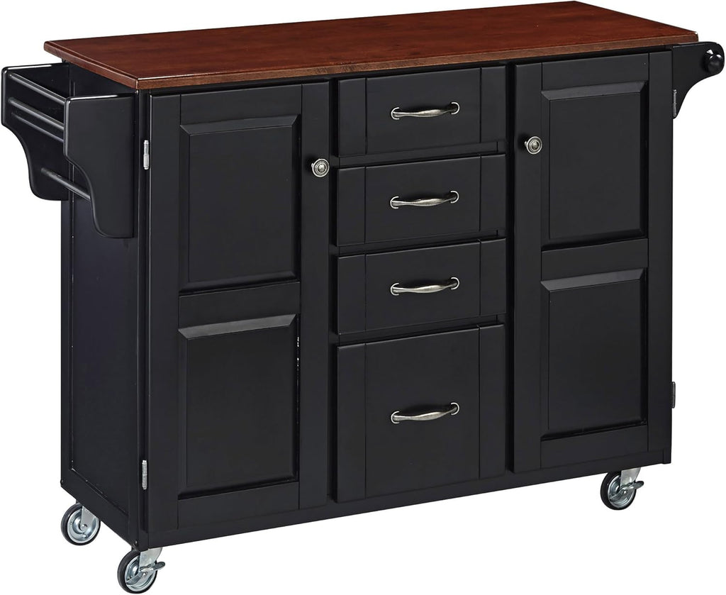 Cherry 2 Door Cabinet Kitchen Cart with Oak Top W2027