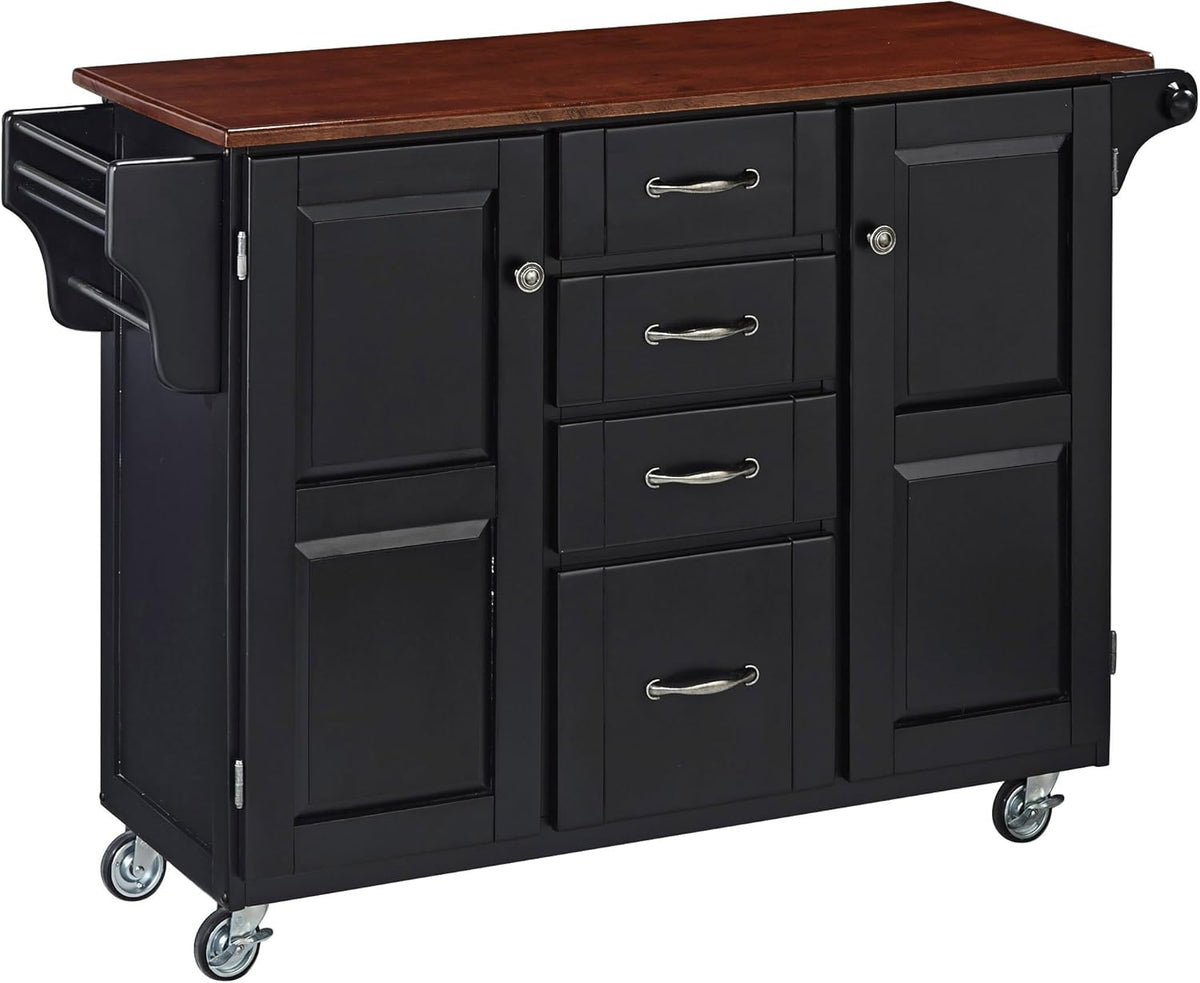 Cherry 2 Door Cabinet Kitchen Cart with Oak Top W2027