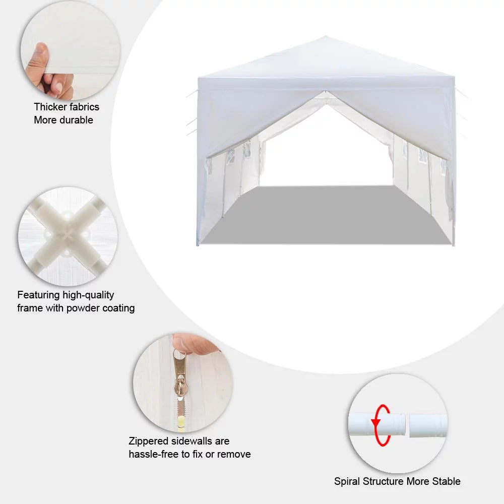 10'x 30' Canopy Tent with 8 Sidewalls White F101348