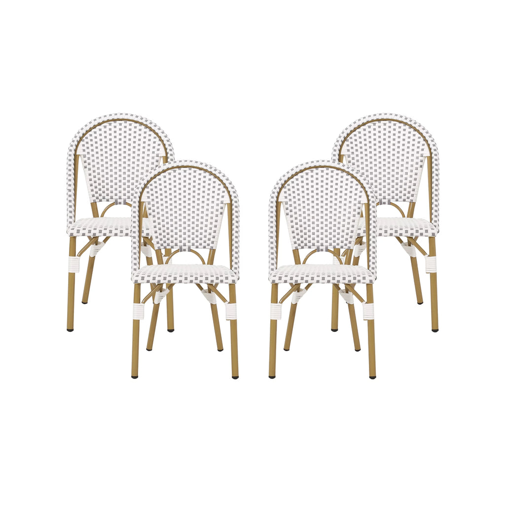 Outdoor Bistro Chair Set of 4 Gray White Bamboo Finish M5219