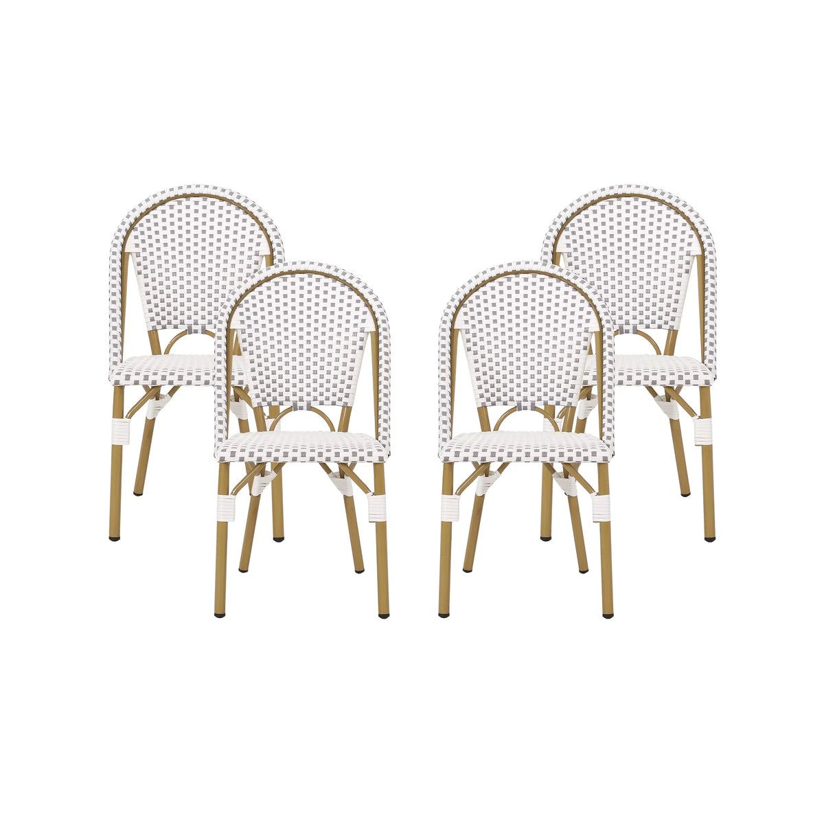 Outdoor Bistro Chair Set of 4 Gray White Bamboo Finish M5219