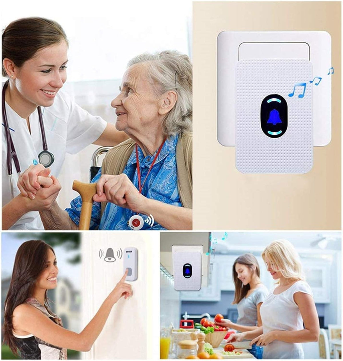 Elderly Call Button with 2 Receivers & 1 Waterproof Transmitters & 1 Doorbell T959230