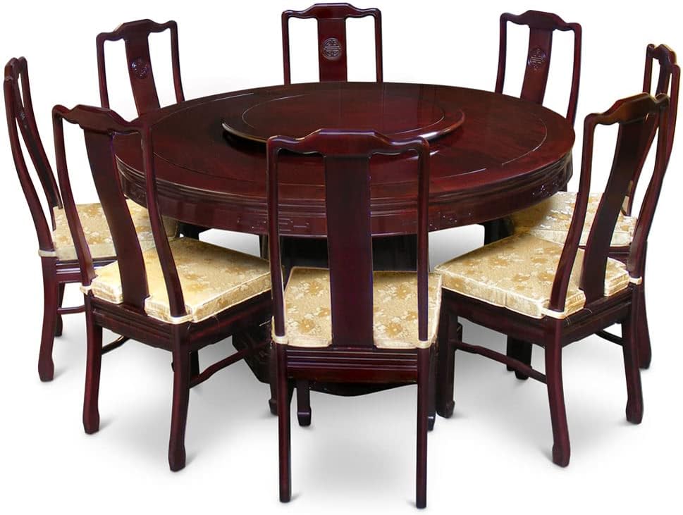 60 Inch Round Dark Cherry Dining Table with 8 Chairs W69343