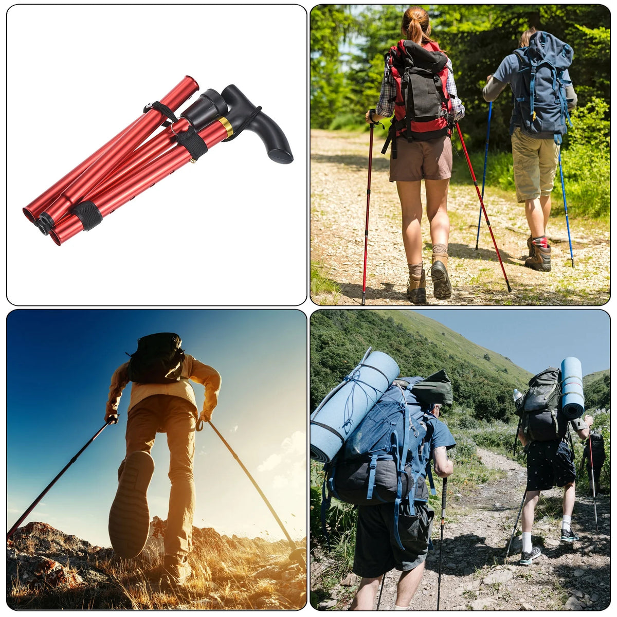 Red Aluminum Alloy Trekking Poles 2 Pack Z486189