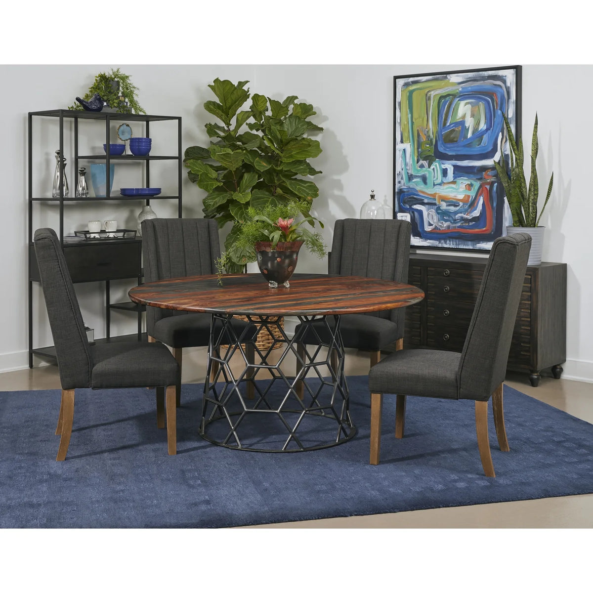 Solid Sheesham & Iron Round Dining Table X94707