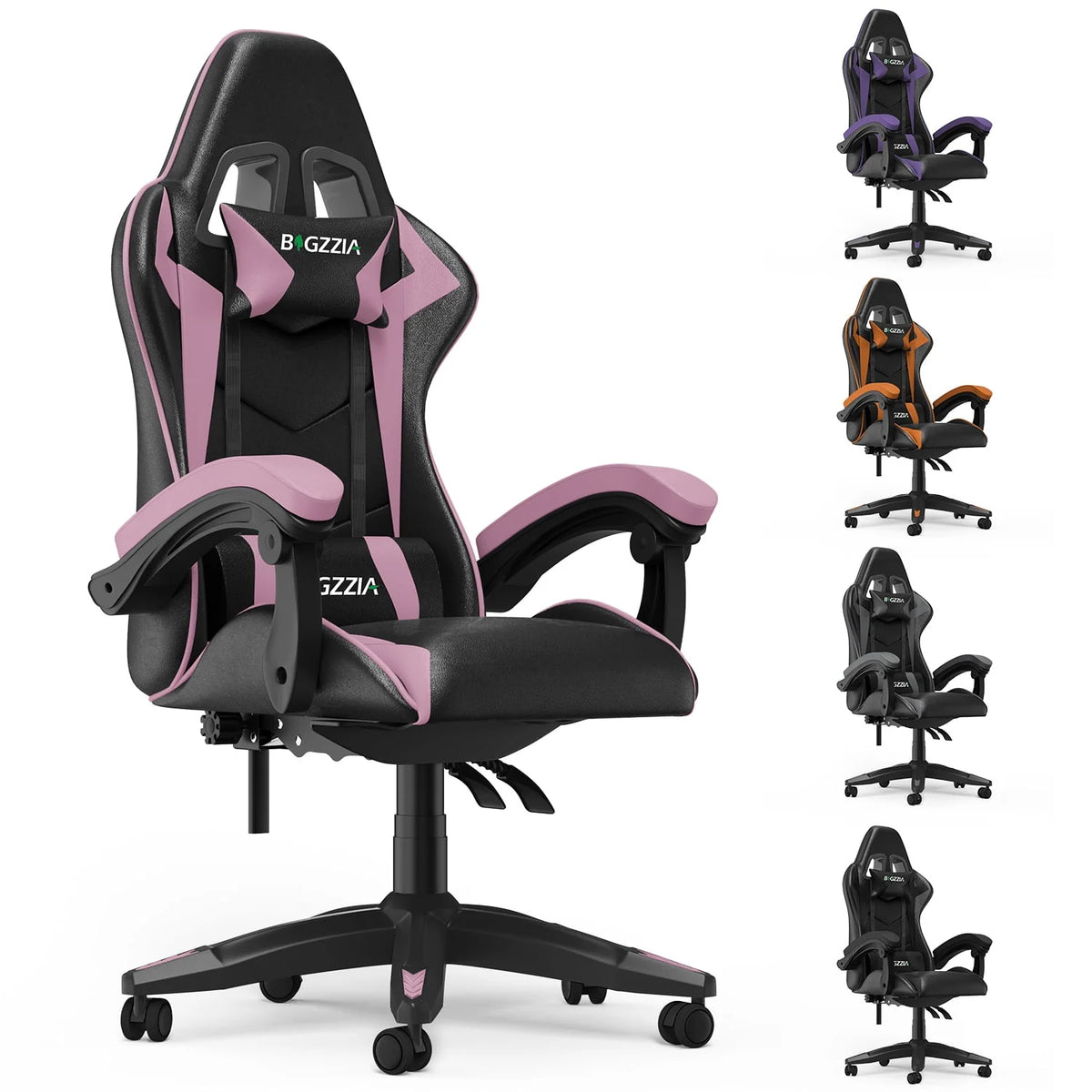 Pink Gaming Chair with Lumbar Support and Headrest C86347
