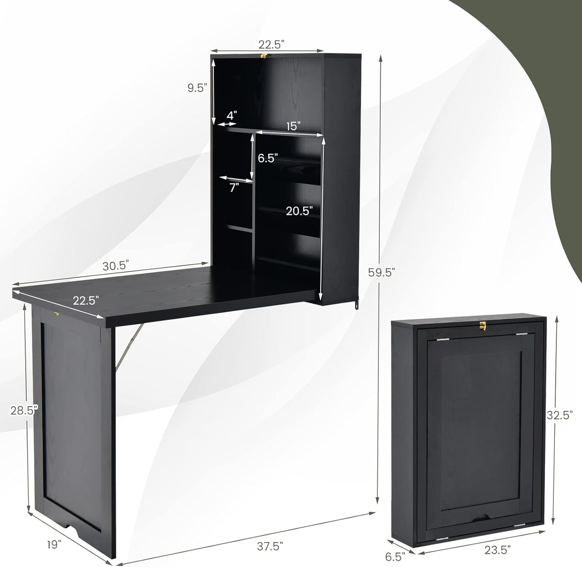Black Wall Mounted Desk with Storage Shelves O164