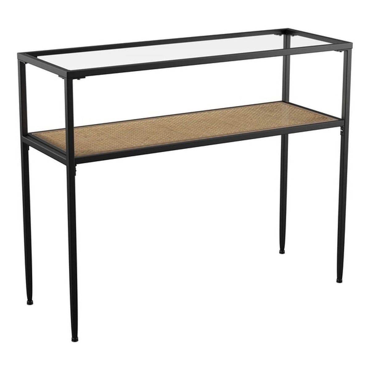 Black Engineered Wood Console Table with Glass Top X609570