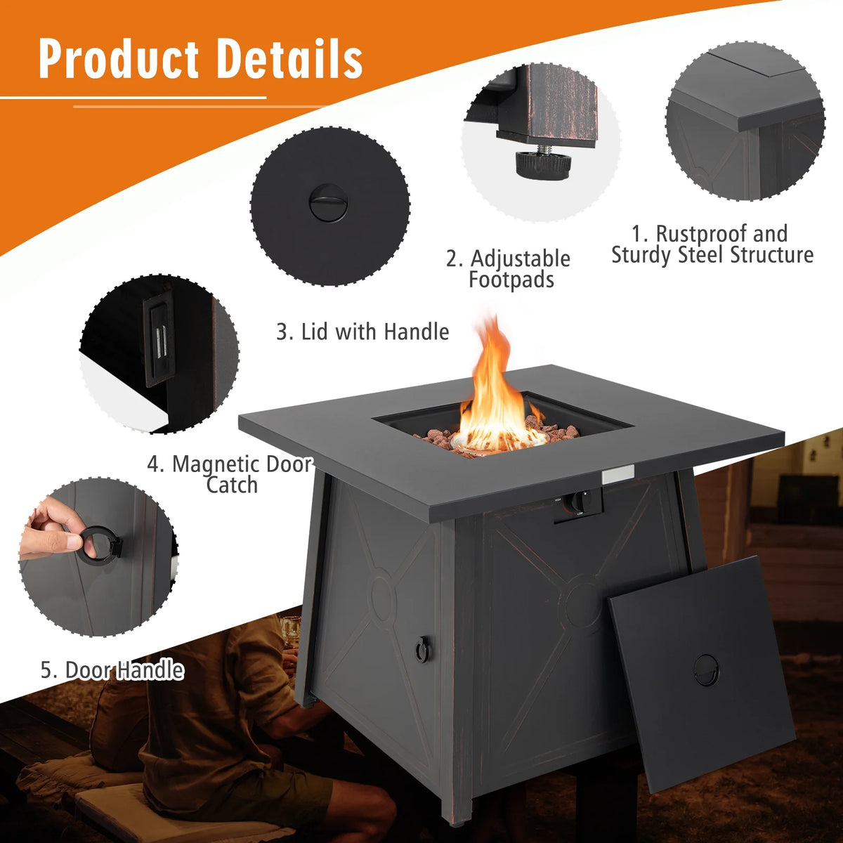 5-Piece PE Wicker Patio Furniture Set with Fire Pit Table O322