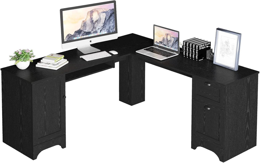 L Shaped Corner Computer Desk with Storage Drawers & Cabinet G294