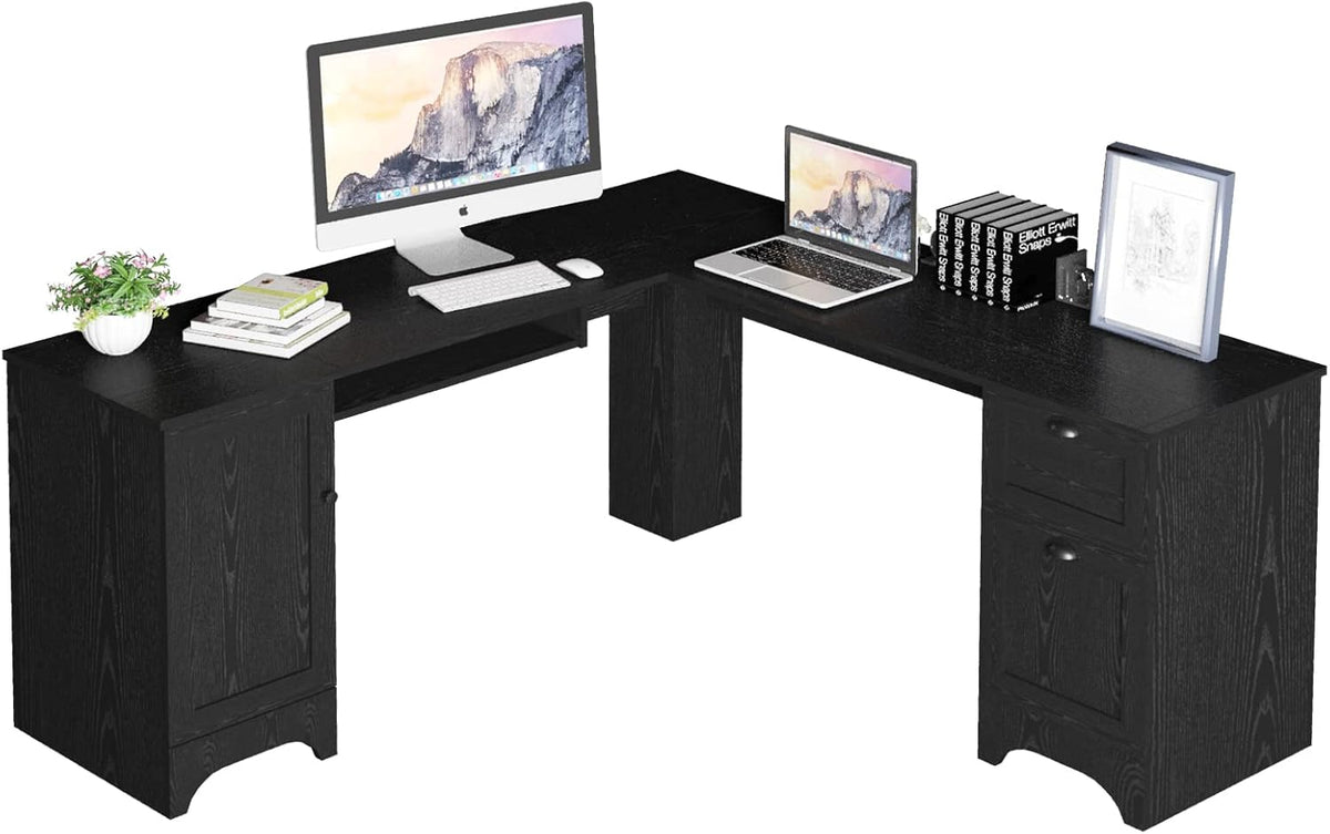 L Shaped Corner Computer Desk with Storage Drawers & Cabinet G294