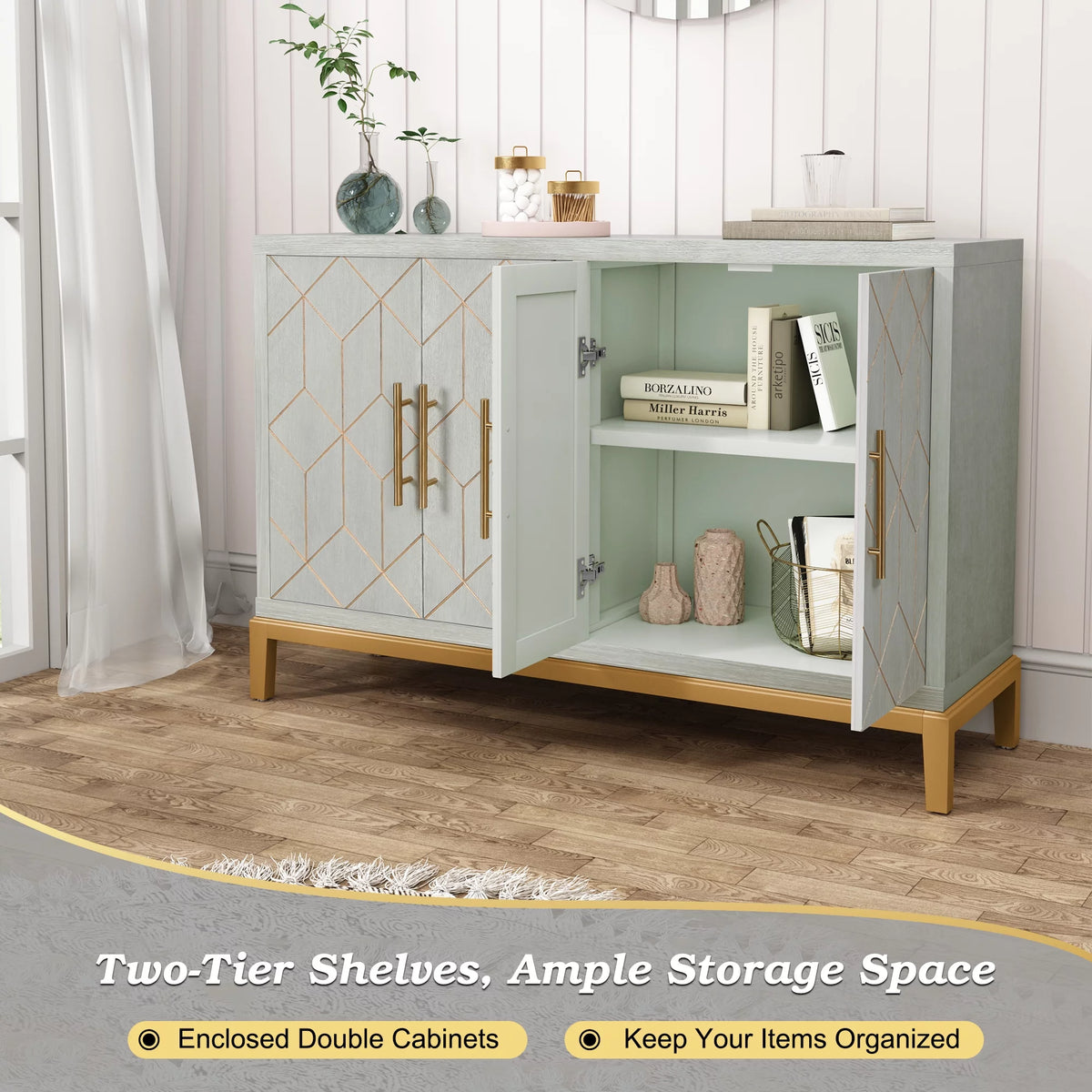Green Accent Cabinet with Gold Trim H48920