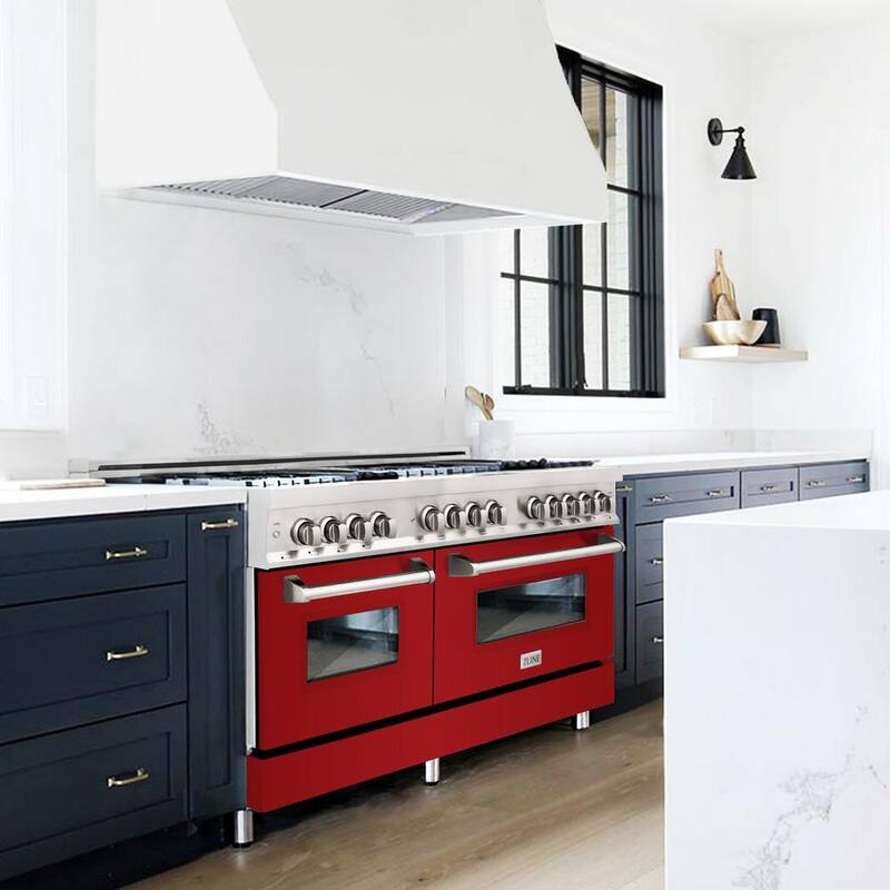 9-Burner Double Oven Dual Fuel Range with Red Gloss Door T1447