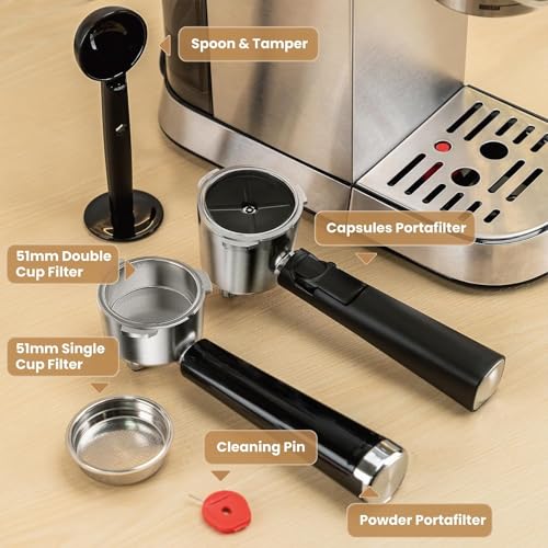 Compact Stainless Steel Espresso Machine with Steam Wand C937