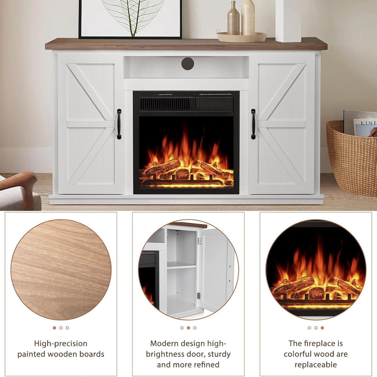 47" Fireplace Mantel Wood Surround Tv Stand Freestanding Corner Heater Infrared Quartz Heater Adjustable Led Flame Remote Control O9783