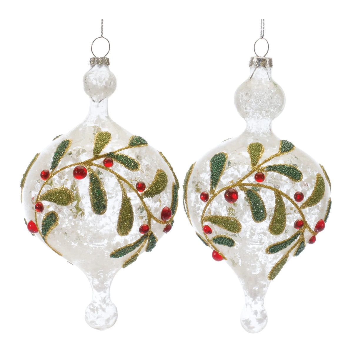 6ct White and Red Beaded Glass Christmas Ornaments 6.5" V53031