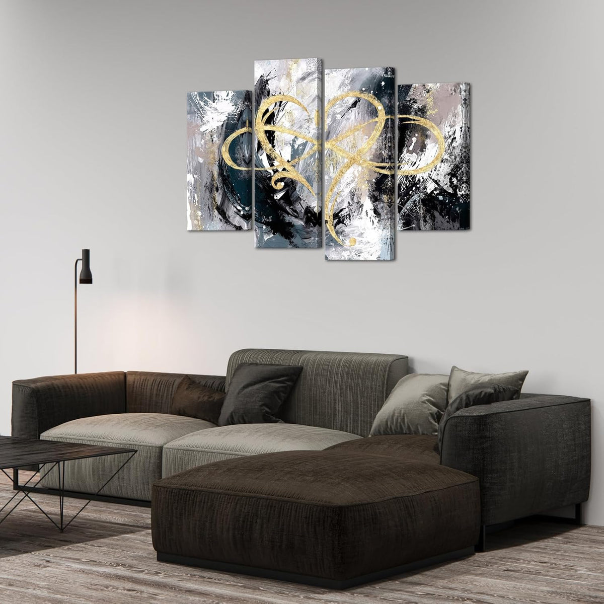 4 Panel Grey and Gold Canvas Wall Art U22045