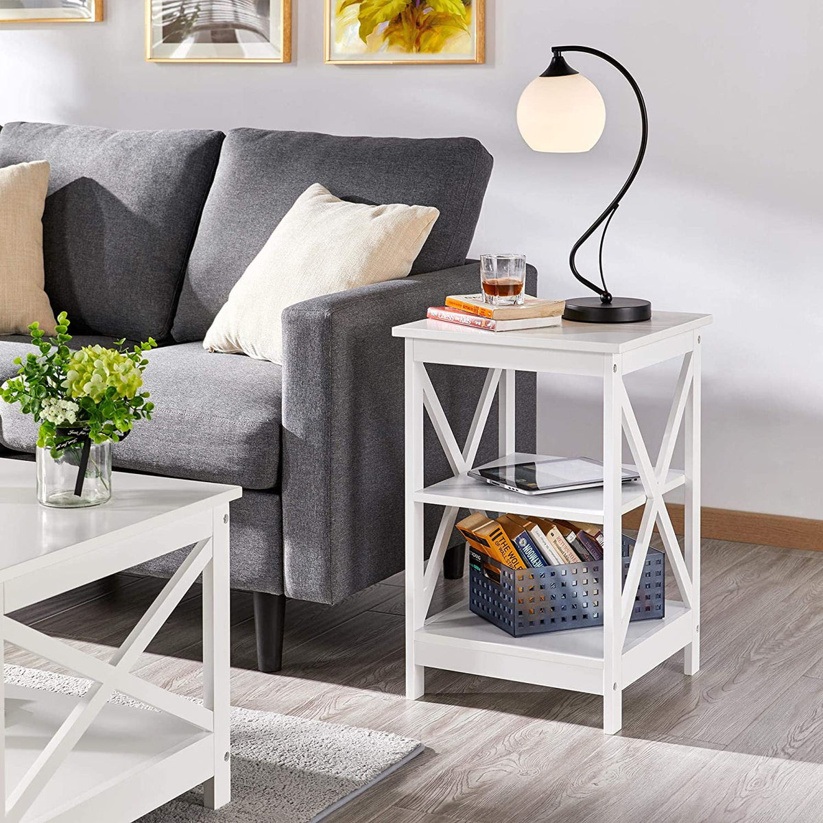 3-Tier Wooden Side End Tables with Solid Wood Legs I36963