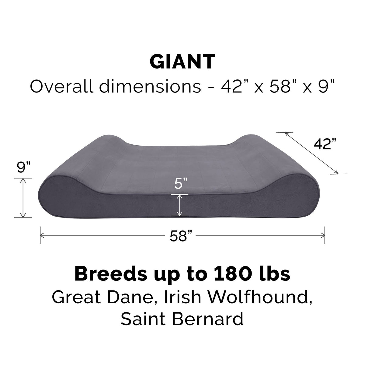 Giant Gray Memory Foam Pet Bed for Dogs u0026 Cats M473