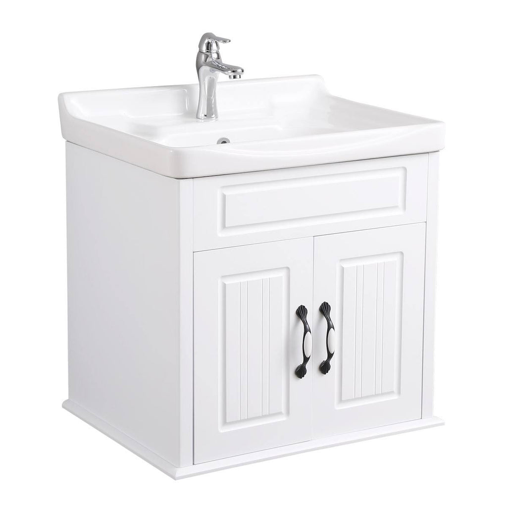 White Bathroom Wall Mount Vanity Cabinet Sink with Faucet and Drain E308816