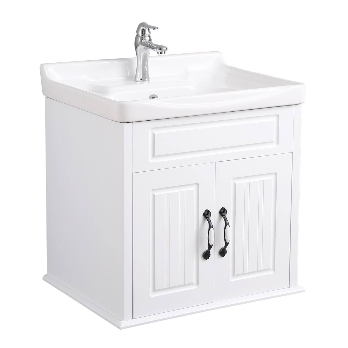 White Bathroom Wall Mount Vanity Cabinet Sink with Faucet and Drain E308816