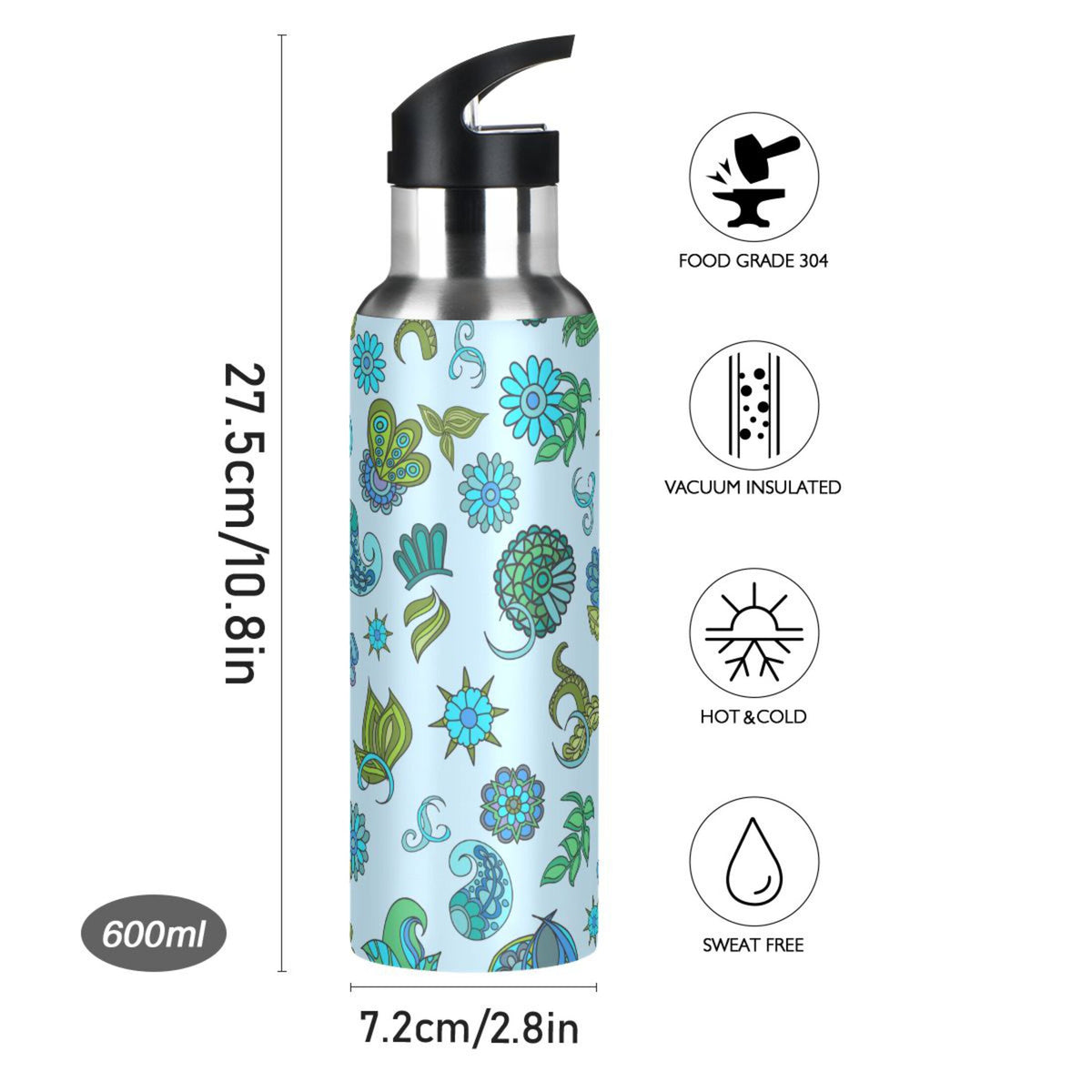 20 oz Insulated Stainless Steel Water Bottle with Straw Lid A43774