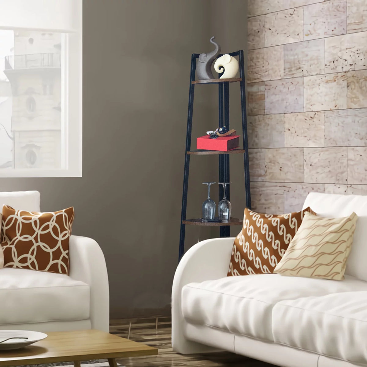 65 Inch Brown 5-Tier Corner Shelf J6085