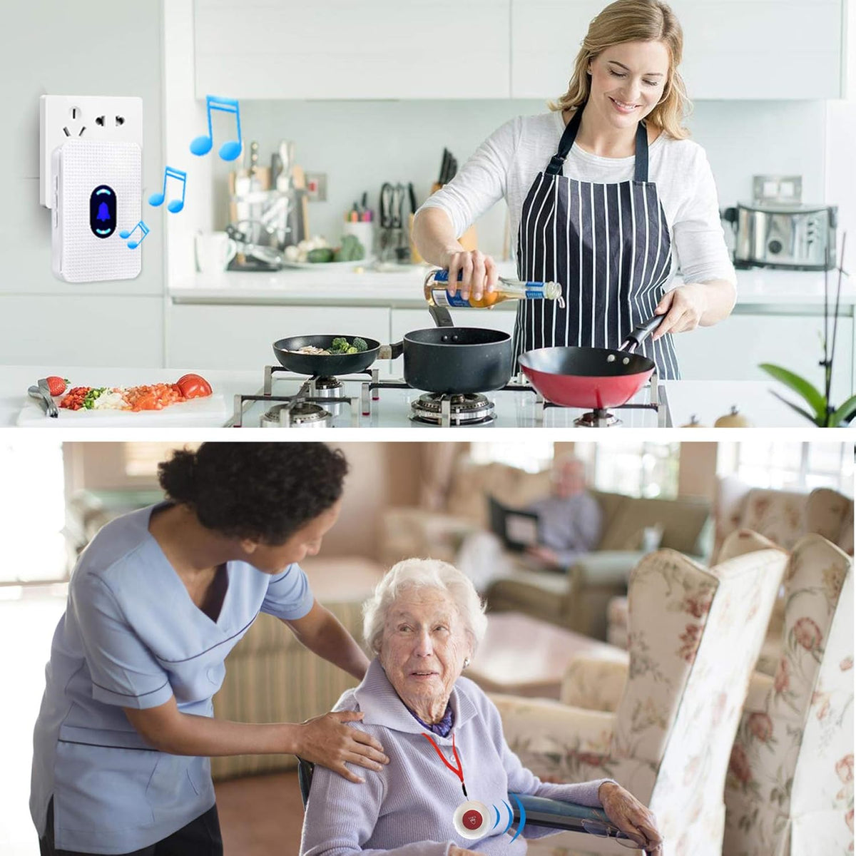 Elderly Call Button with 2 Receivers & 1 Waterproof Transmitters & 1 Doorbell T959230