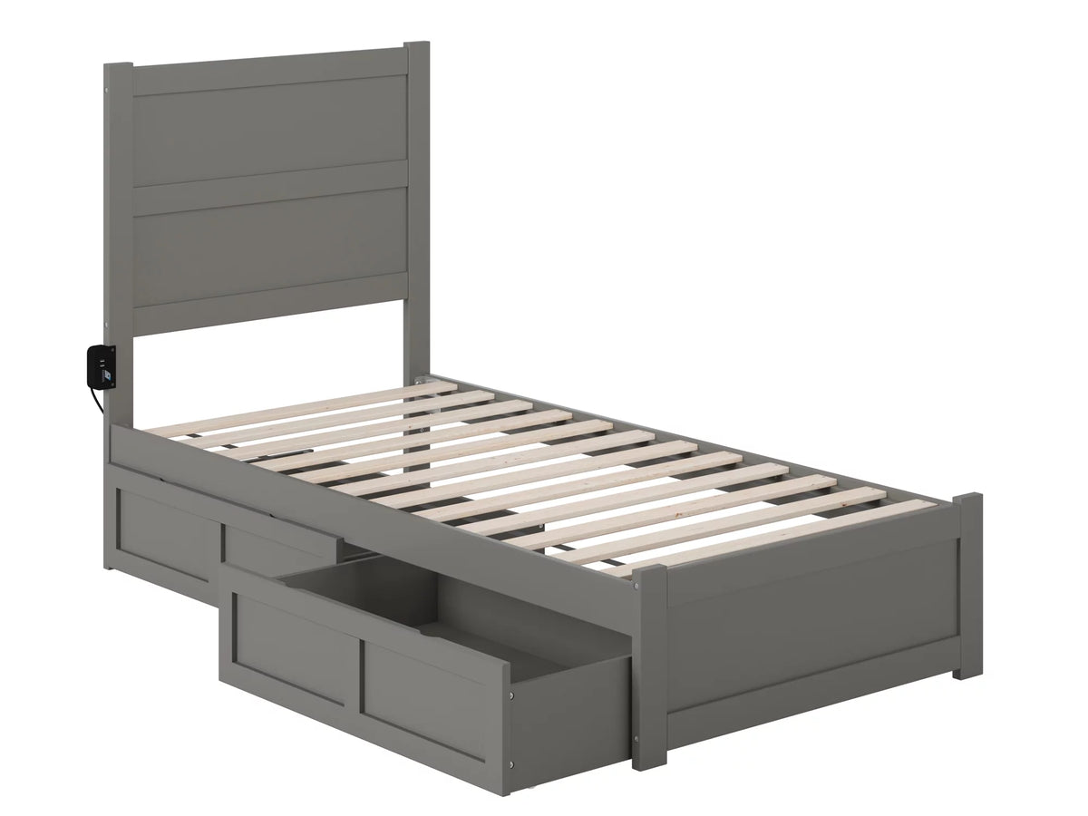 Twin Wood Platform Bed with Headboard Footboard & 2 Storage Drawers Grey L409793