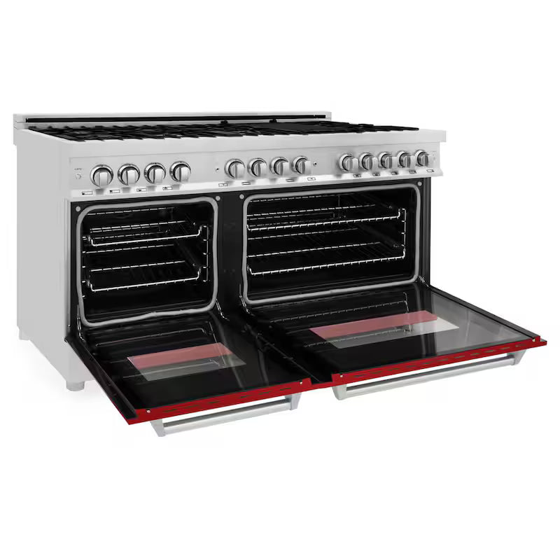 9-Burner Double Oven Dual Fuel Range with Red Gloss Door T1447