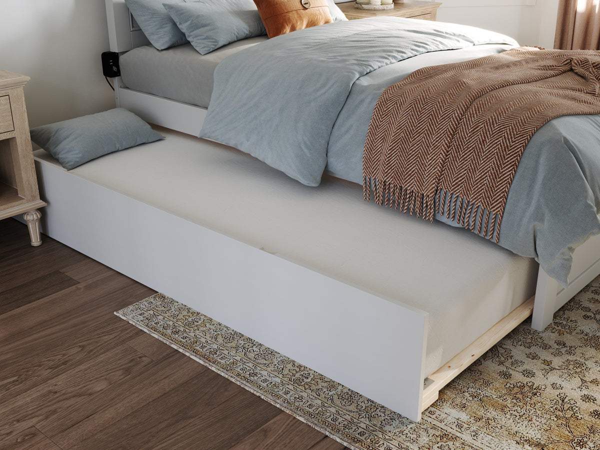White Solid Wood Platform Bed with Twin XL Trundle T917746