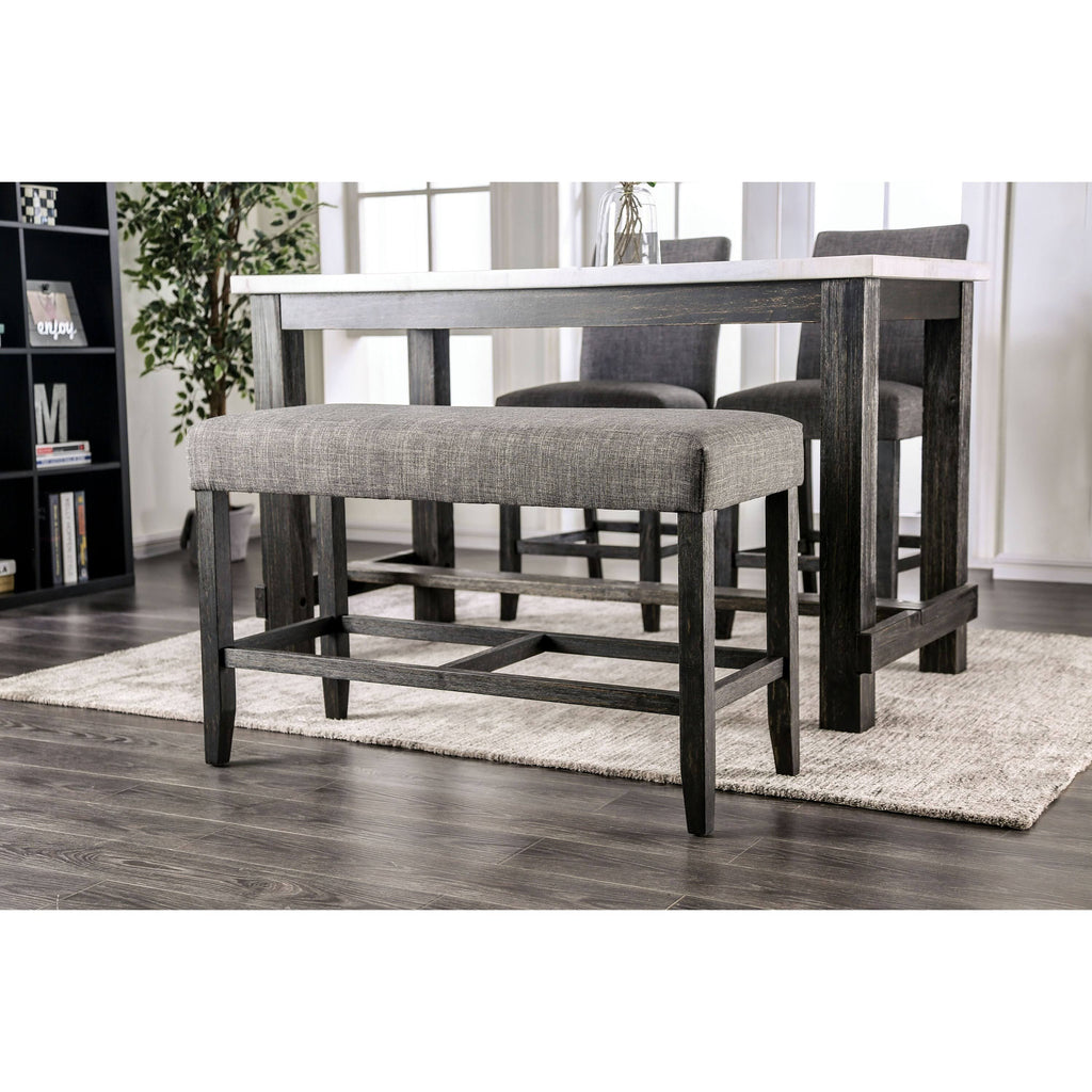 Rustic Linen Fabric Counter Height Bench Light Grey N763