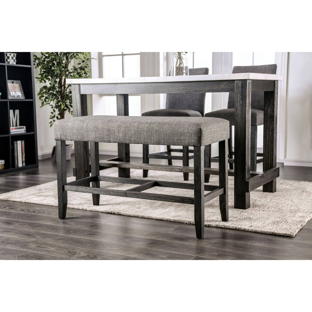 Rustic Linen Fabric Counter Height Bench Light Grey N763