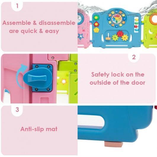 14 Panel Kids Activity Center Baby Playpen with Gate U181297