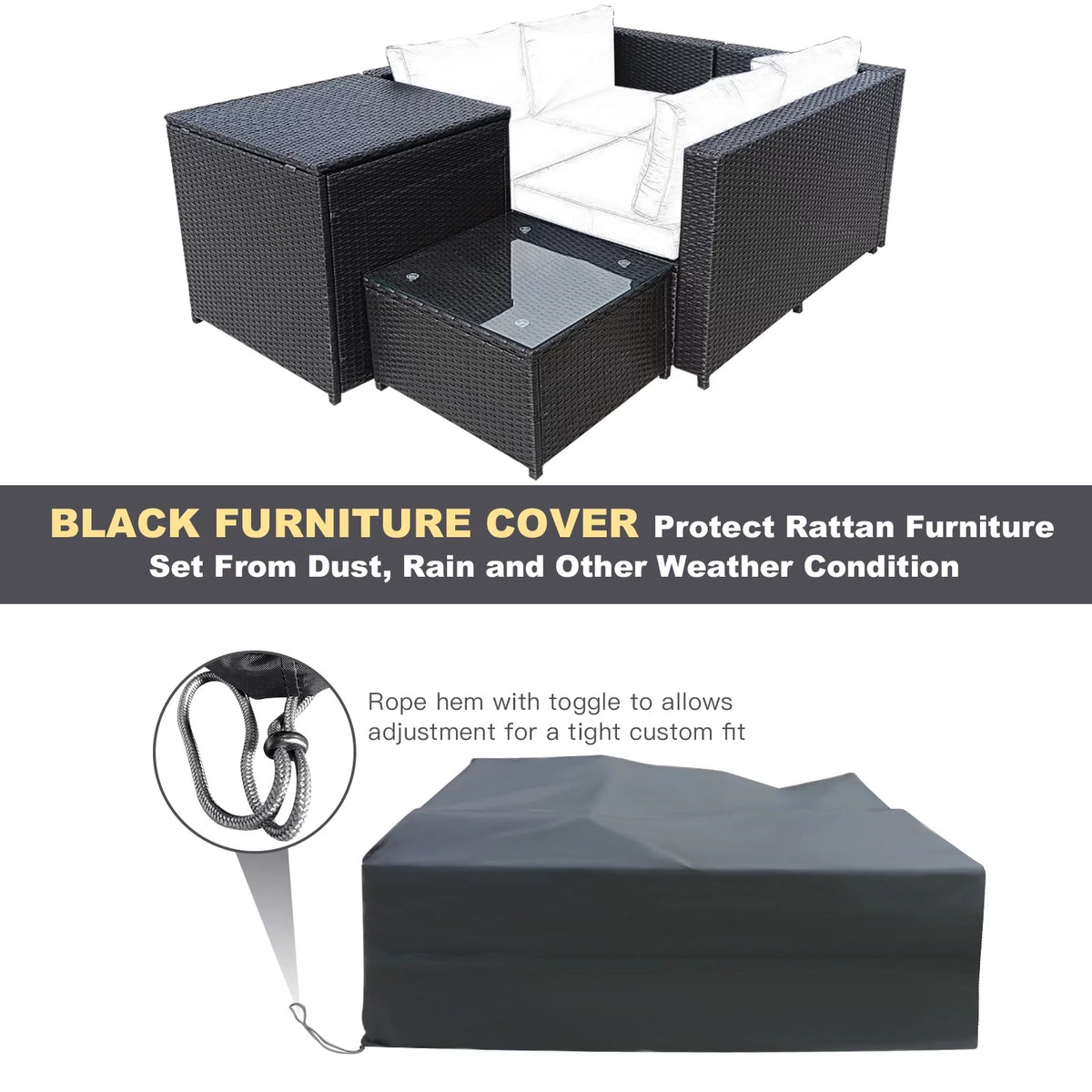 5-Piece PE Wicker Patio Furniture Set with Fire Pit Table O322