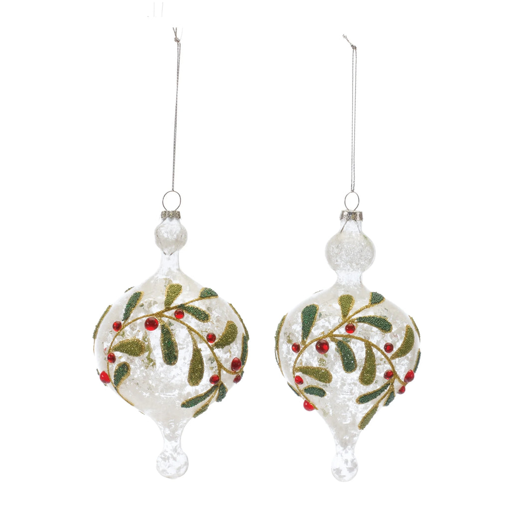 6ct White and Red Beaded Glass Christmas Ornaments 6.5" V53031