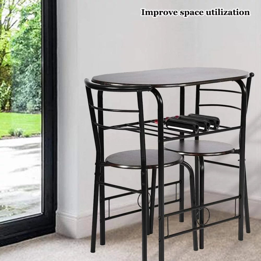 3-Piece Dining Table Set with 2 Chairs and Wine Rack V932