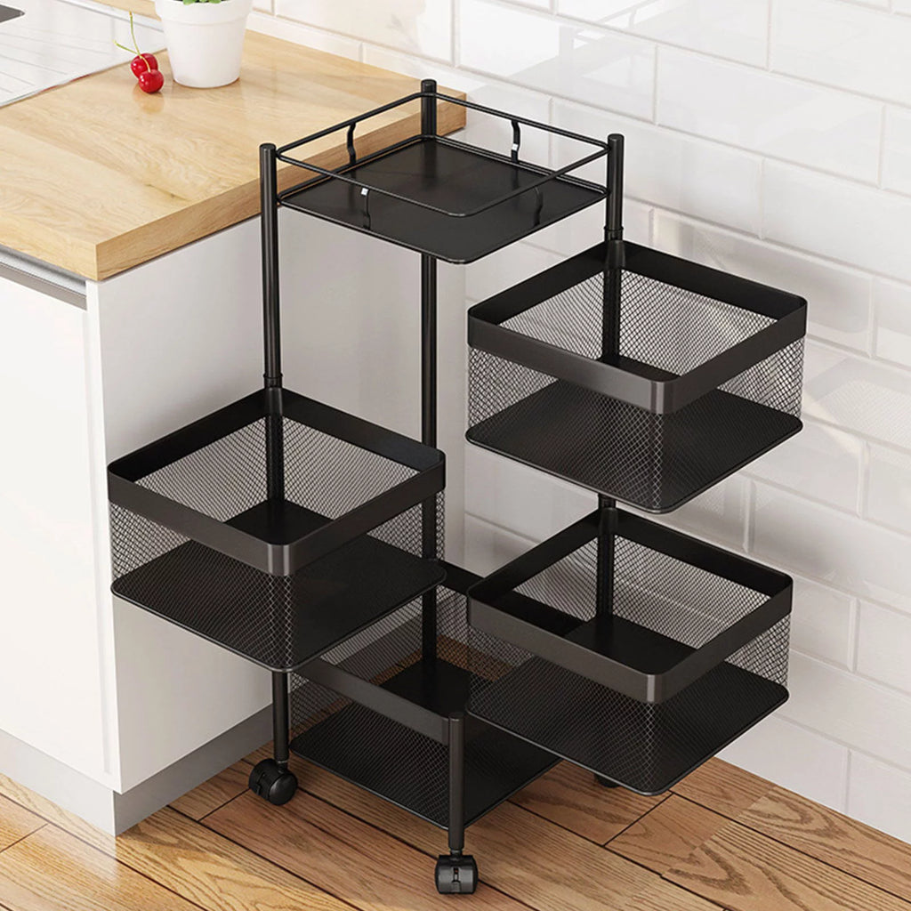 4-Tier Rotating Metal Storage Basket with Wheels V61672