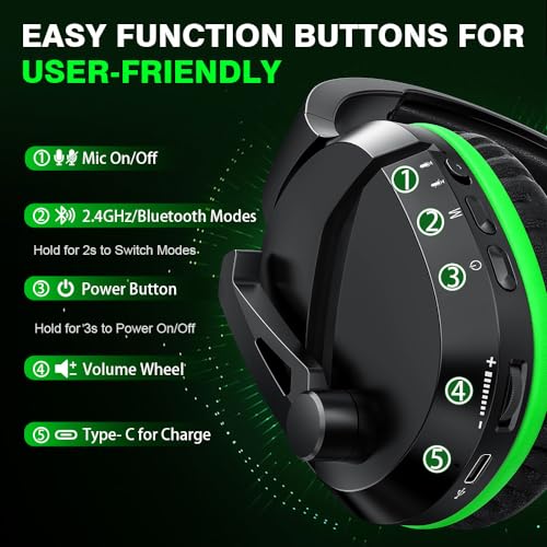 Wireless Gaming Headset with Noise Canceling Microphone, 50H Battery A7241