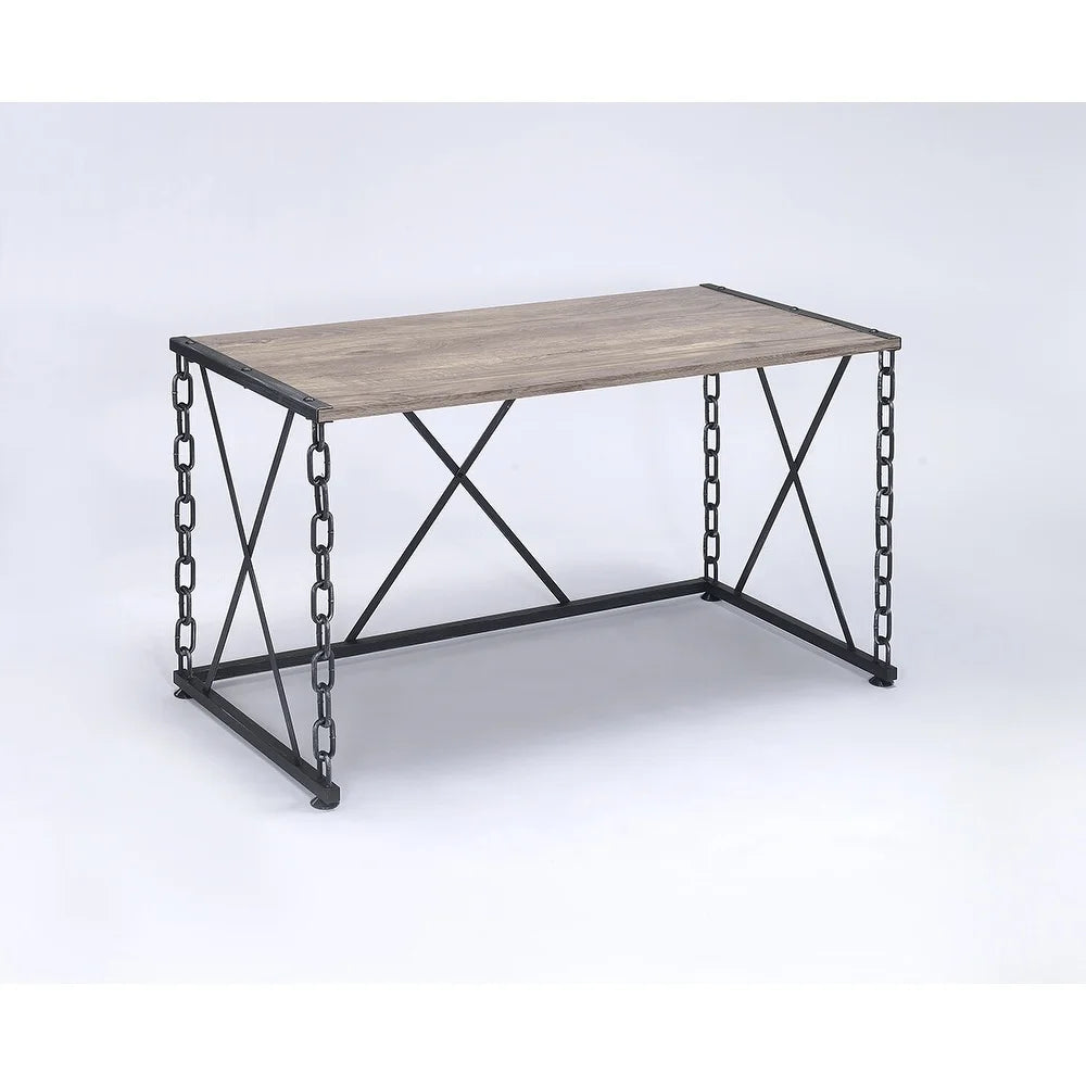 Rustic Oak and Antique Black Rectangular Desk K470