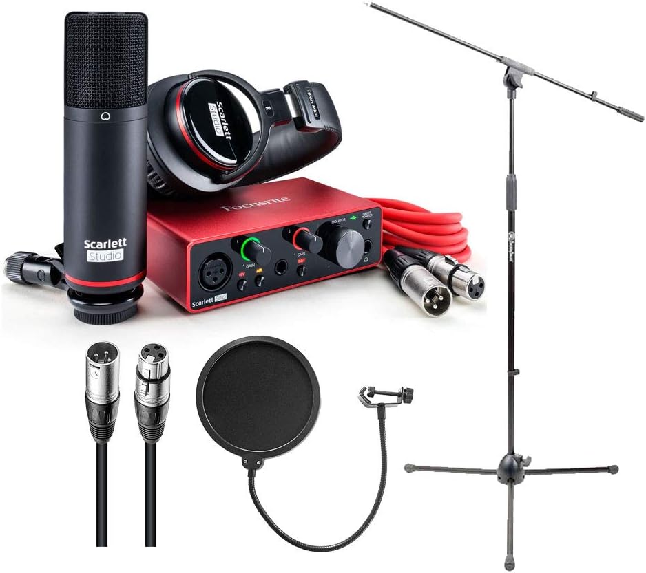 USB Audio Interface Bundle with Boom Stand, XLR Cable and Pop Filter (4 Items) T865011