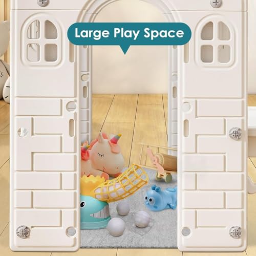 Kids Playhouse with Pretend Play Kitchen Toys Set Beige Gray Z82273