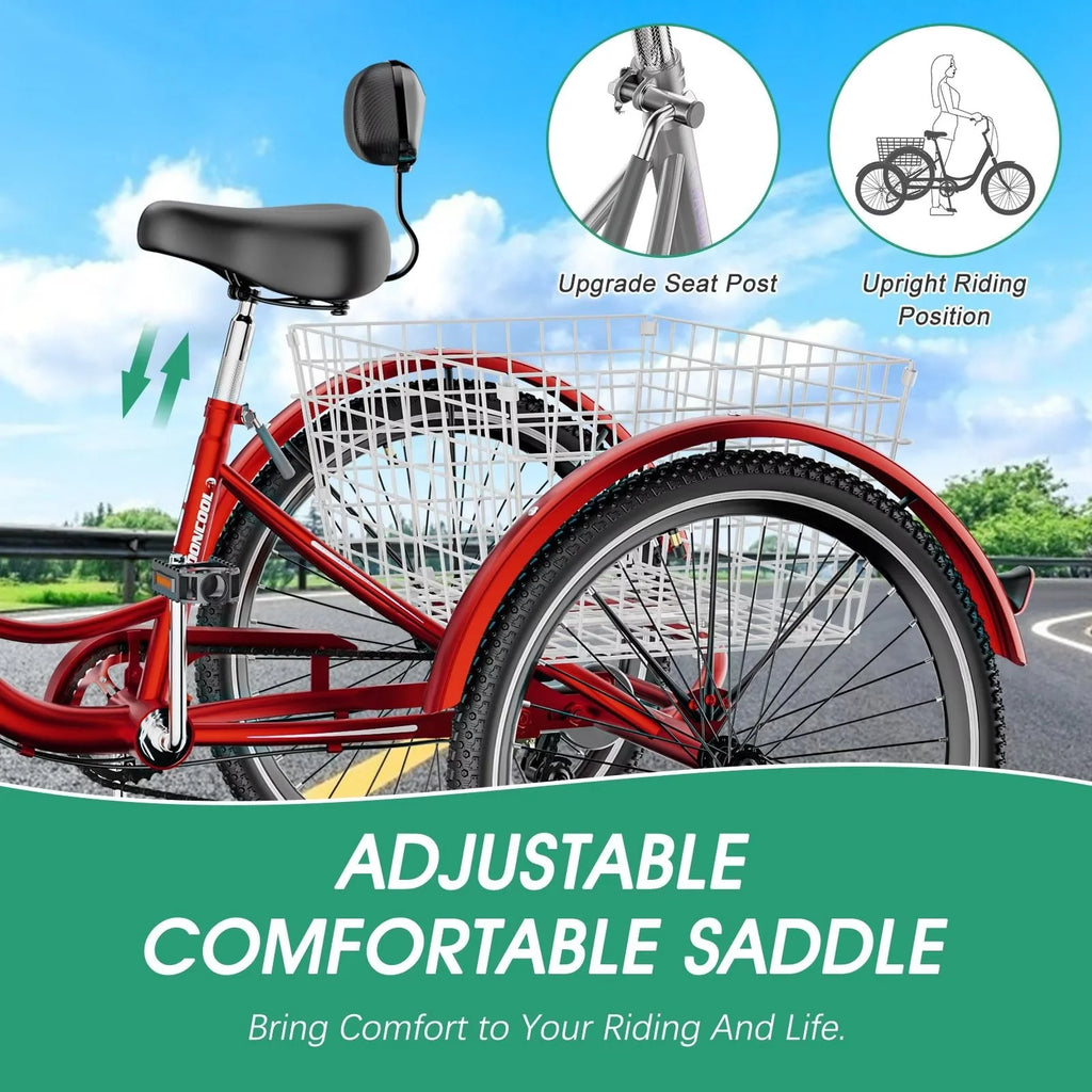 20/24/26 inch 7 Speed 3 Wheel Bicycle with Basket C350