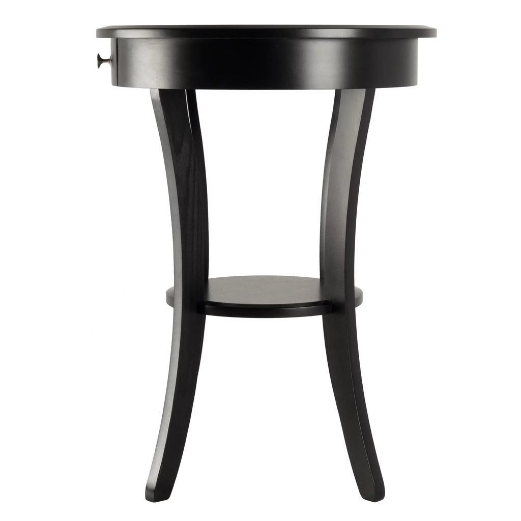 Black Round Wooden Accent Table with Drawer F888375
