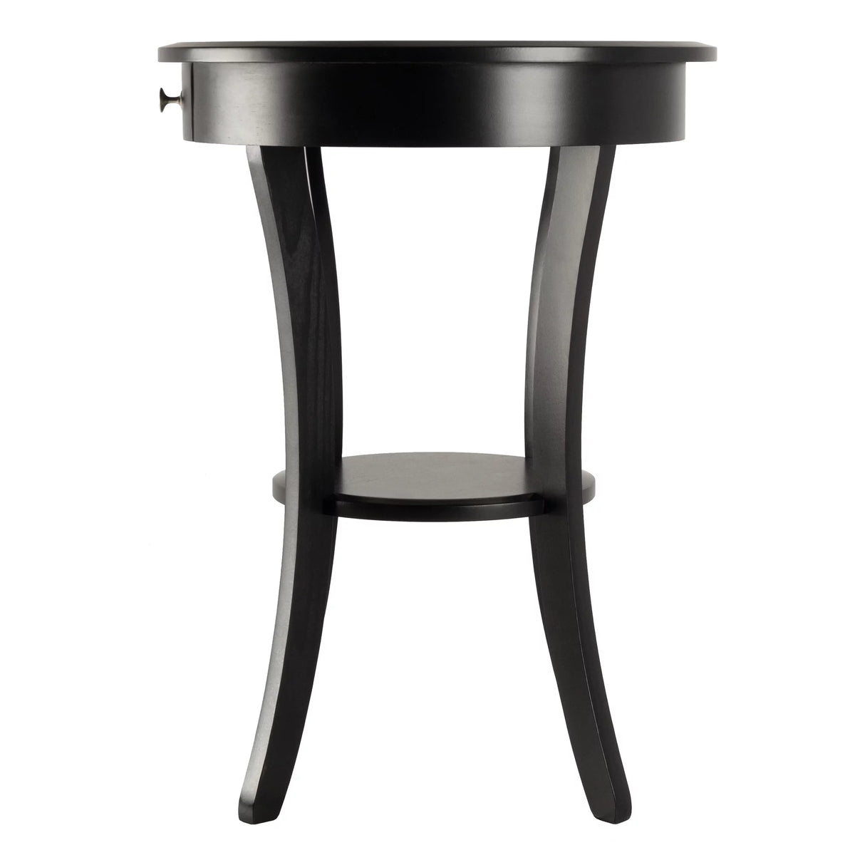 Black Round Wooden Accent Table with Drawer F888375
