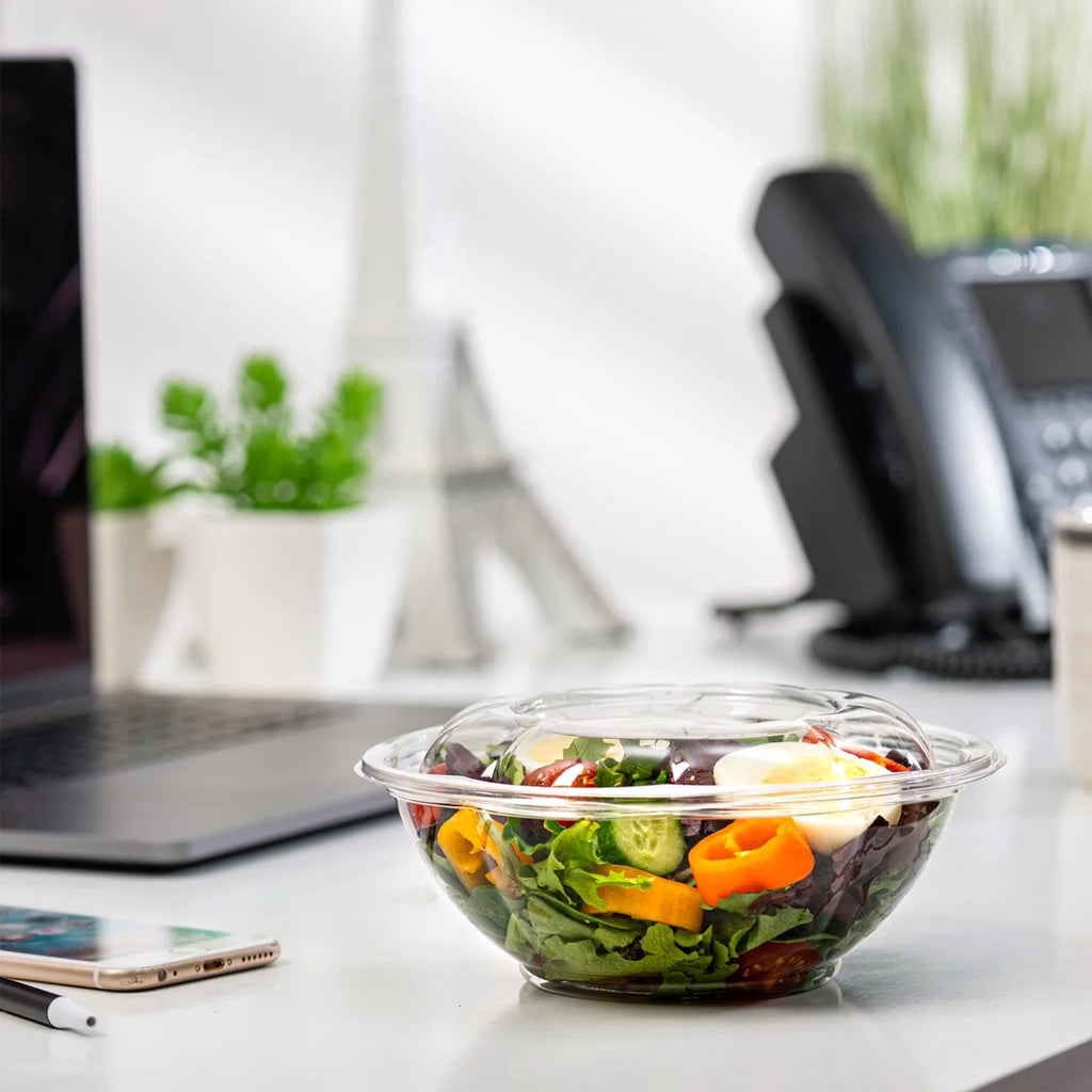 24 Oz Disposable Plastic Salad Bowls with Lids, 50-Pack O2214