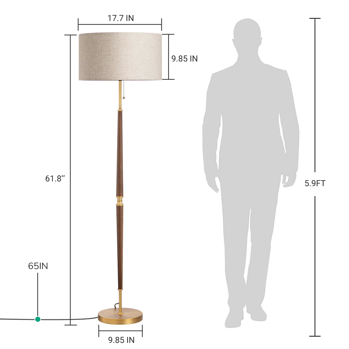 62 inch Mid-Century Modern Floor Lamp with Chain Switch S5314