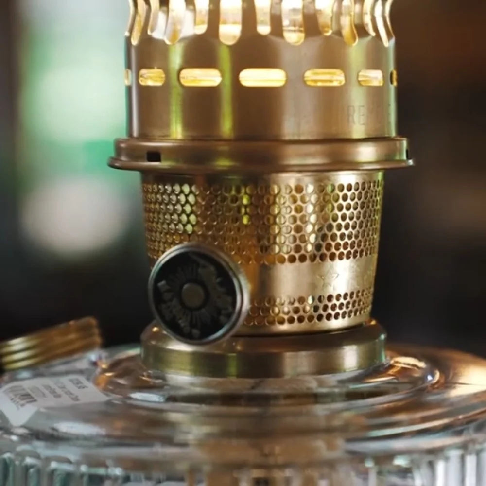Brass Table Oil Lamp with Blue Shade Y96985